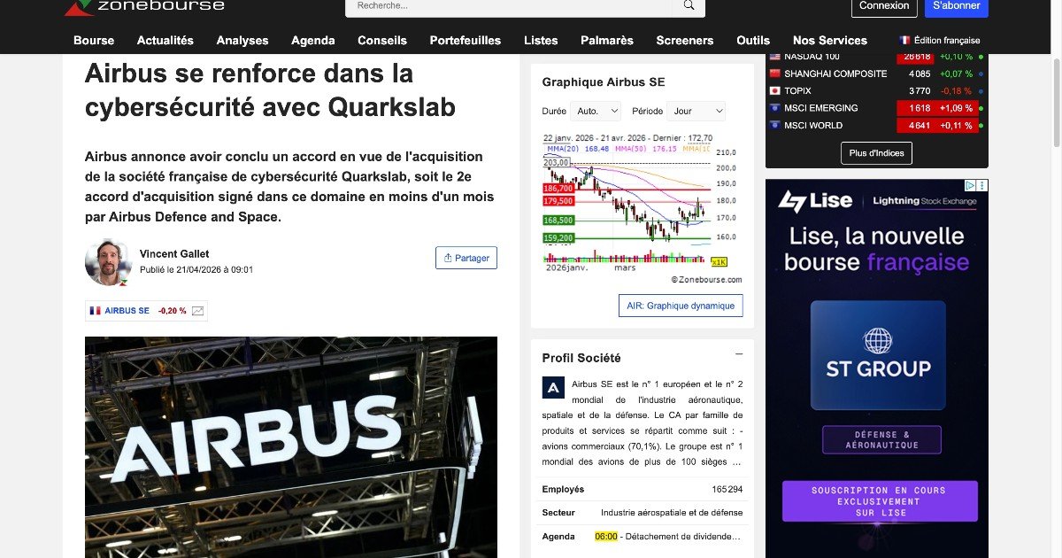 Airbus acquiert Quarkslab pour renforcer sa cybersécurité