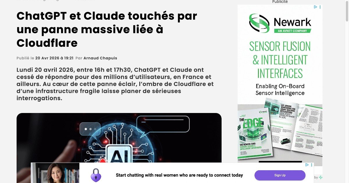 Panne Cloudflare : ChatGPT et Claude impactés