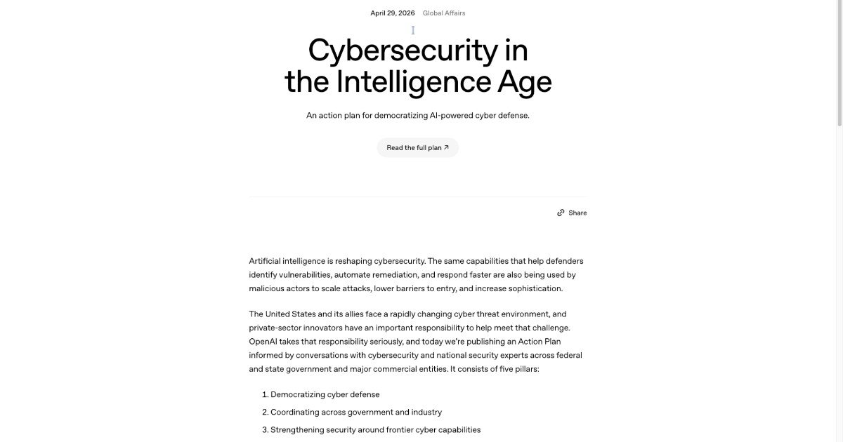 OpenAI dévoile son plan cybersécurité pour l'ère IA