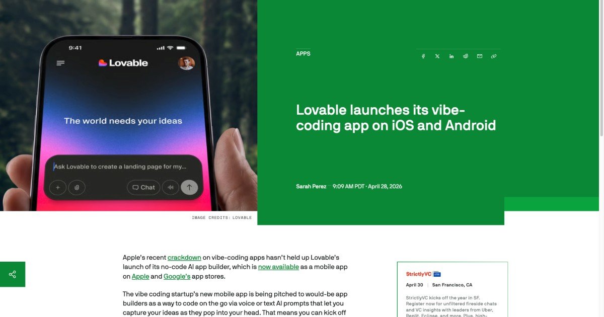 Lovable lance son application de vibe coding sur mobile