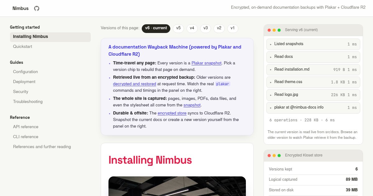 Capture d'écran de A Documentation Wayback Machine with Plakar