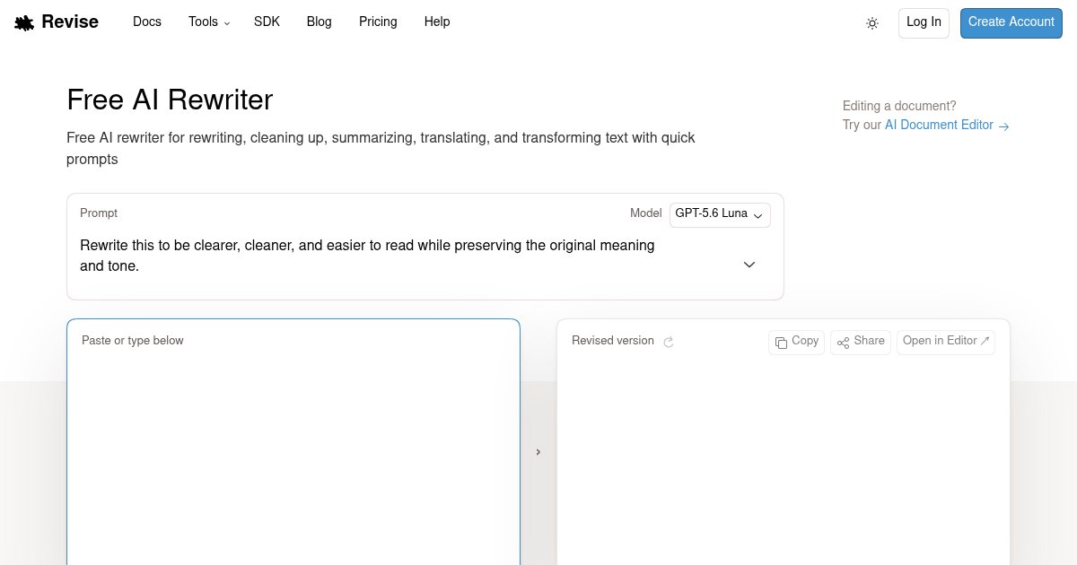 Capture d'écran de A fast, free AI rewriter