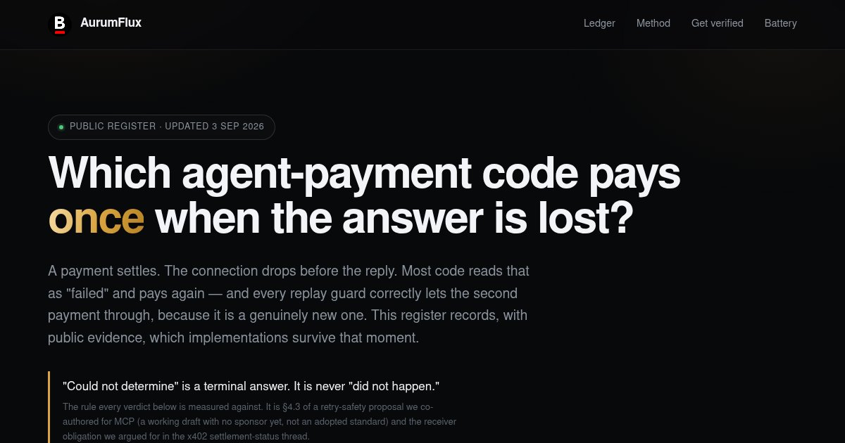 Capture d'écran de A register of agent-payment code that pays once when the reply is lost