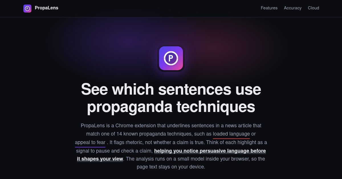 Capture d'écran de Chrome extension that flags propaganda techniques locally