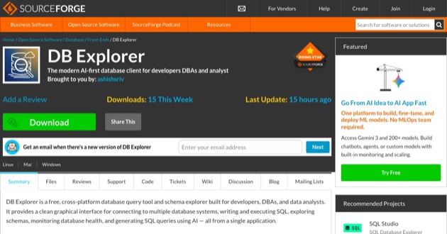 Capture d'écran de DB Explorer