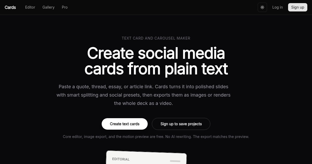Capture d'écran de Easy text to social media cards platform