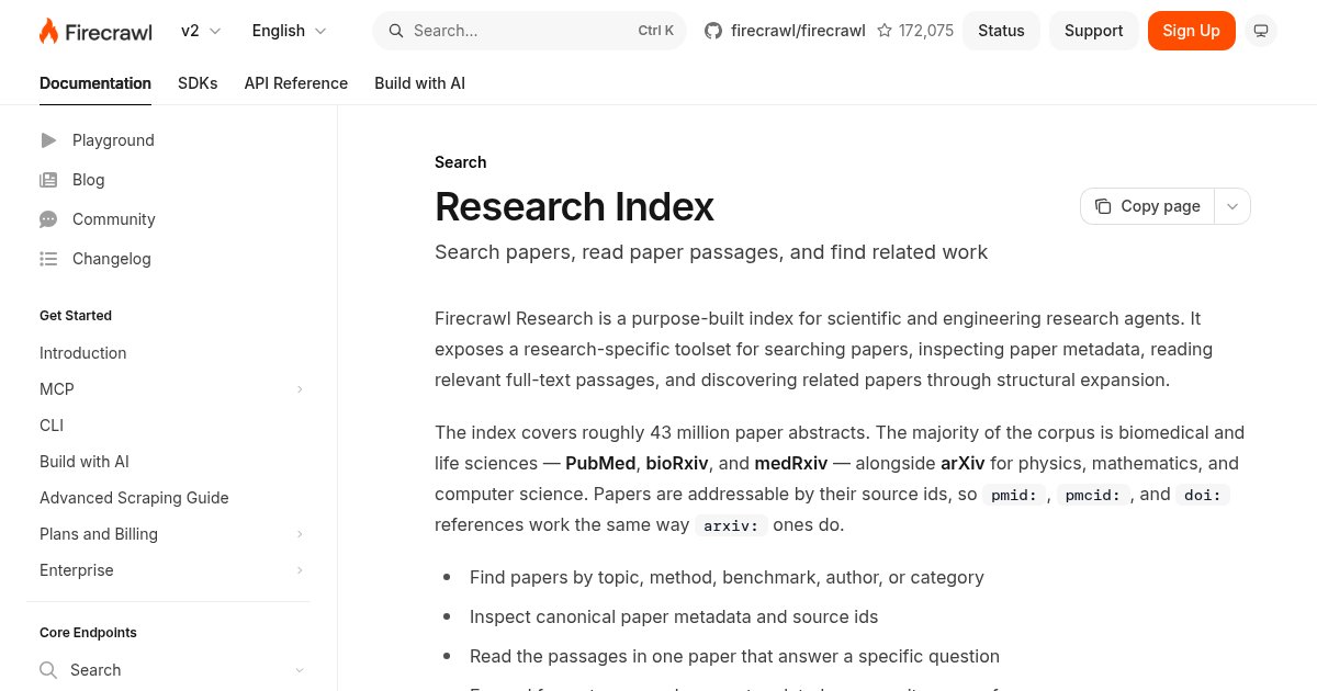 Capture d'écran de Firecrawl Research Index