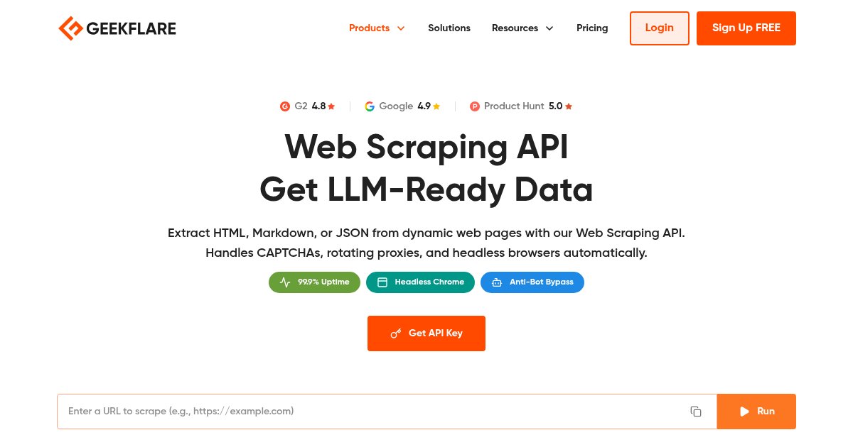 Capture d'écran de Geekflare Scraping API v2