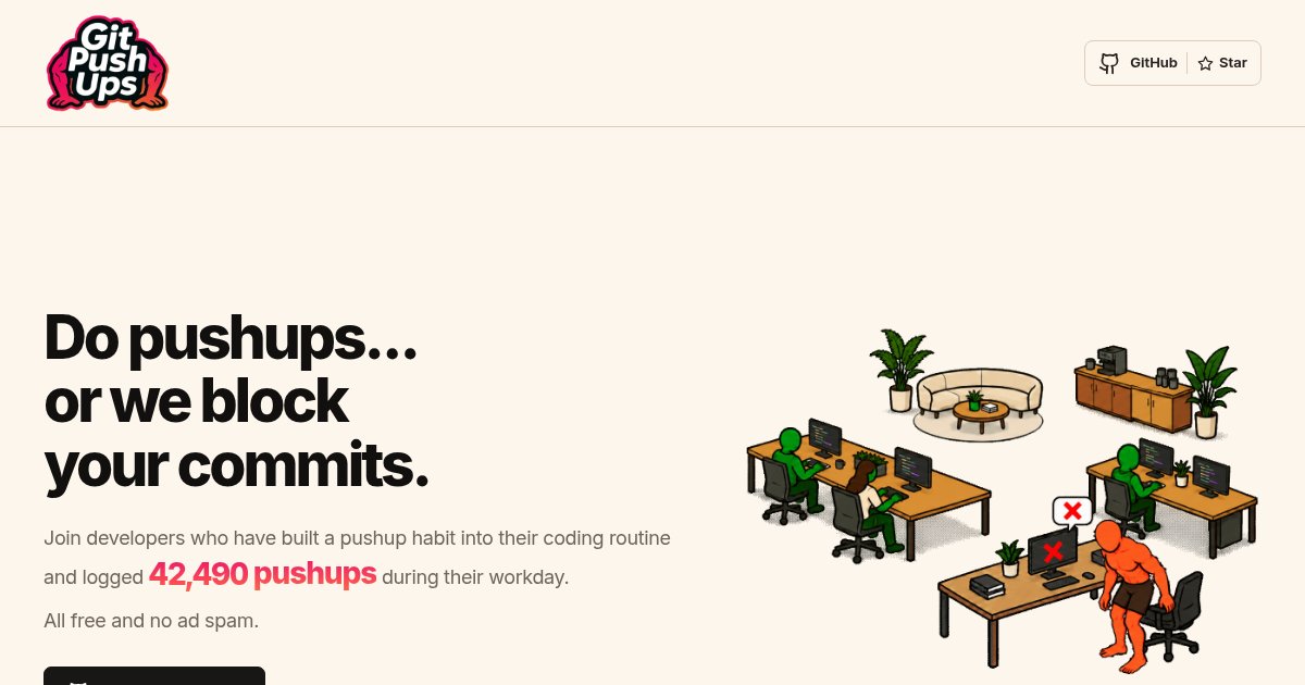 Capture d'écran de GitPushups, block your code if you don't do pushups during your workday