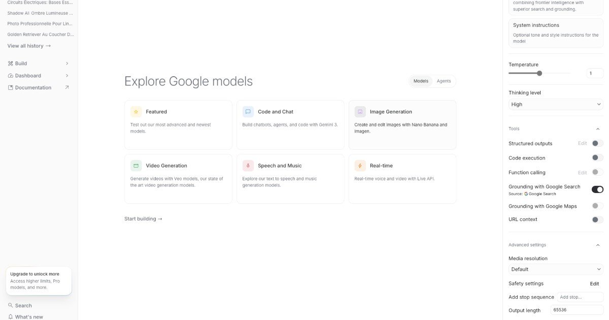 Capture d ecran de Google AI Studio