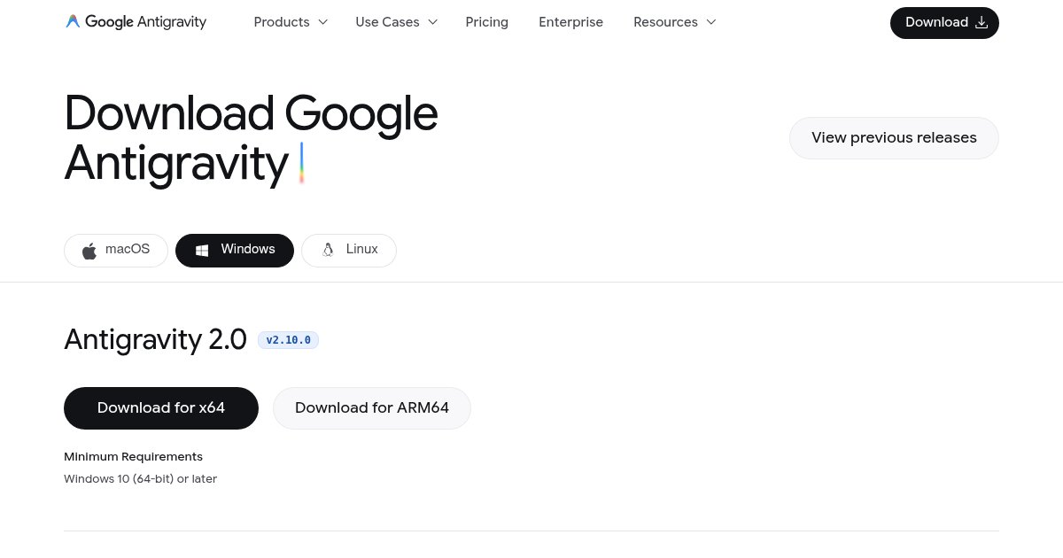Capture d'écran de Google Antigravity 2.0