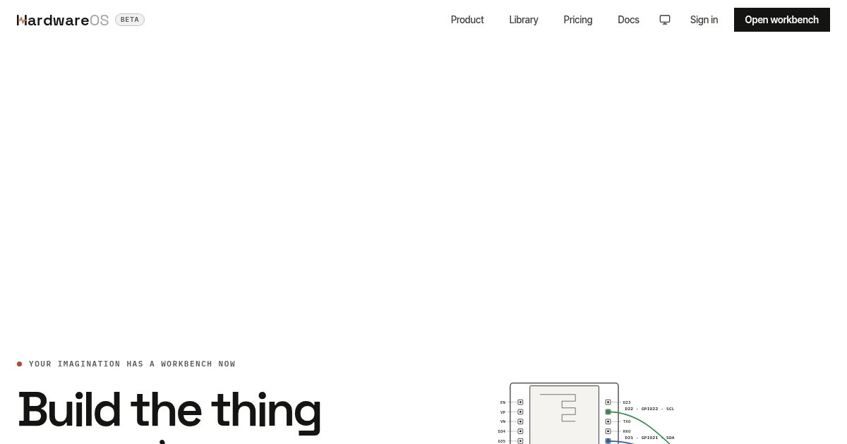 Capture d'écran de HardwareOS - Turn a prompt into hardware project you can wire and flash