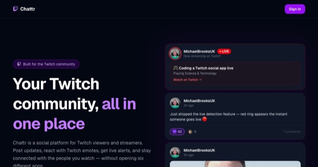 Capture d'écran de I built a Twitch social network