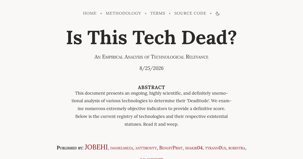 Capture d'écran de Isthistechdead.com got a full UI revamp