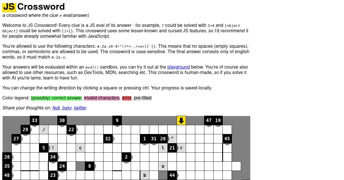 Capture d'écran de JavaScript Crossword