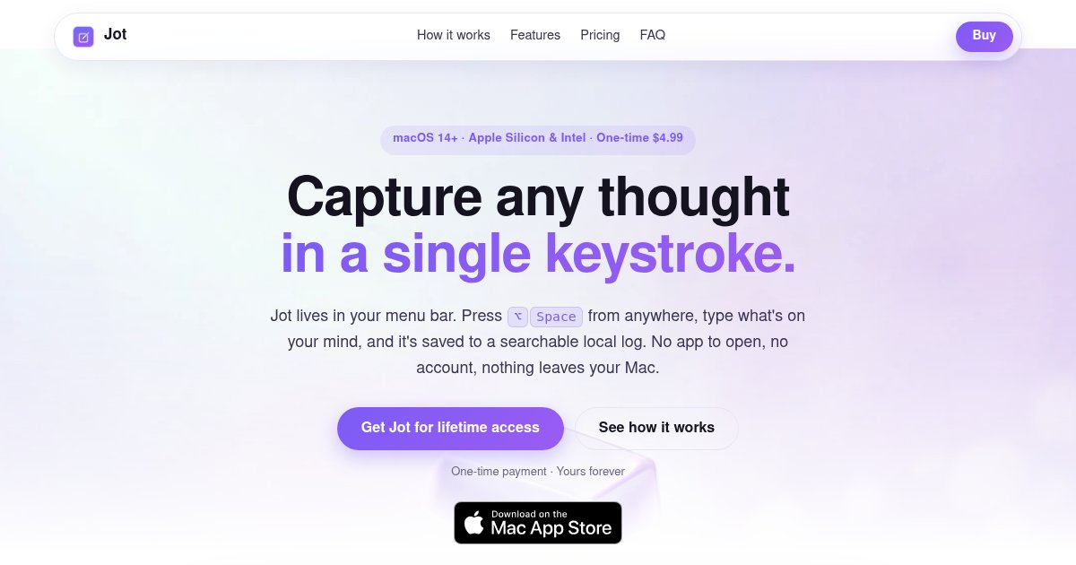 Capture d'écran de Jot, a menu bar app that catches a thought before it's gone