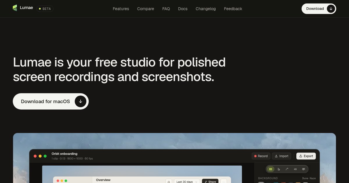 Capture d'écran de Lumae Native macOS screen-demo recorder that agents can edit over MCP