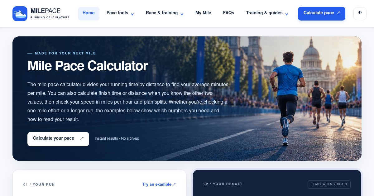 Capture d'écran de Mile Pace Calculator, free pace and split tools for runners