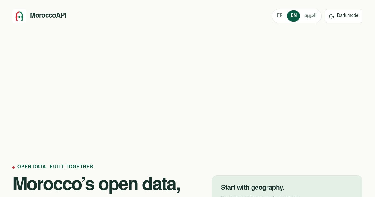 Capture d'écran de MoroccoAPI: An open source API for Moroccan public data