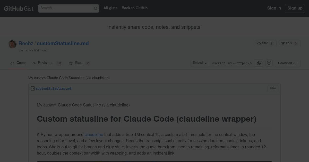 Capture d'écran de My custom Statusline for Claude Code (Python wrapper around claudeline)