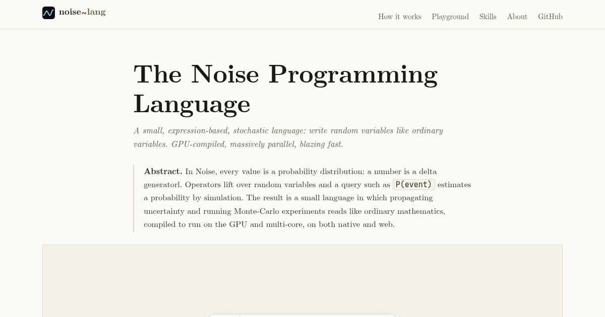 Capture d'écran de Noise Lang, JIT stochastic programming language in Rust