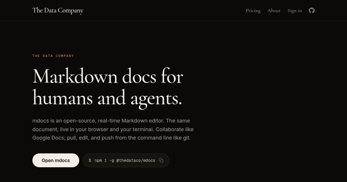 Capture d'écran de Open-source Git-like Markdown docs for humans and agents