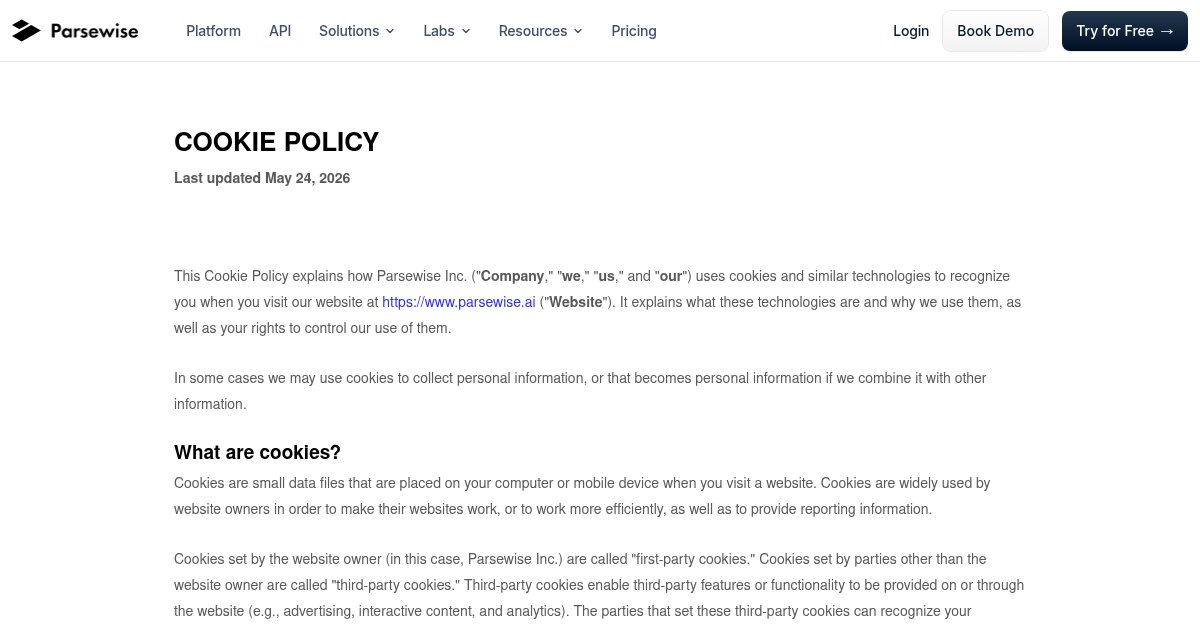 Capture d'écran de Parsewise API