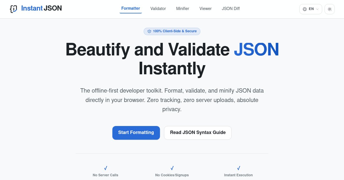 Capture d'écran de Privacy-First JSON Formatter which works on the browser