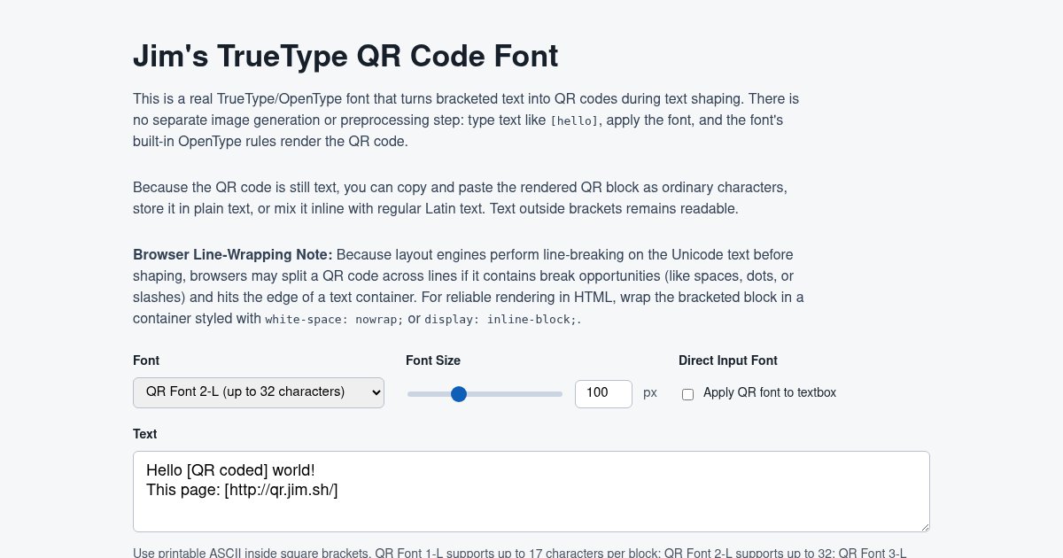 Capture d'écran de QR code renderer in a TrueType font