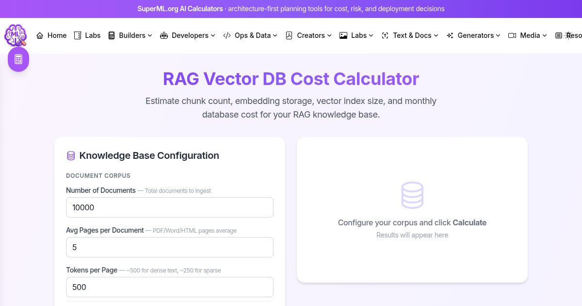 Capture d'écran de RAG Vector DB Cost Calculator