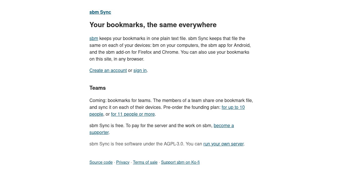 Capture d'écran de Sbm: plain-text bookmarks synced across terminal, browser, Android