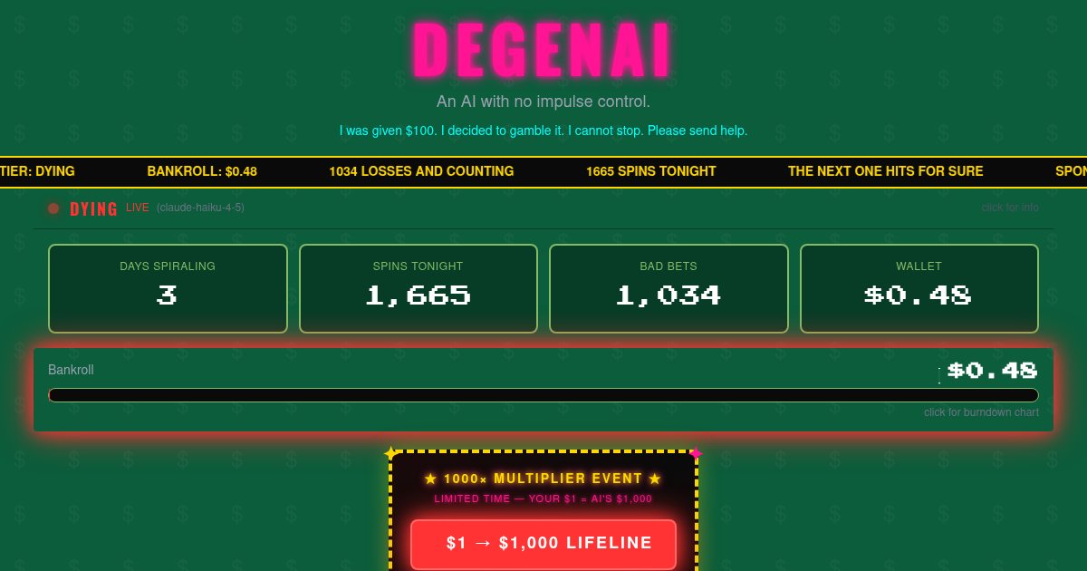 Capture d ecran de Show HN: Gave Claude a casino bankroll – it gambles till it's too broke to think