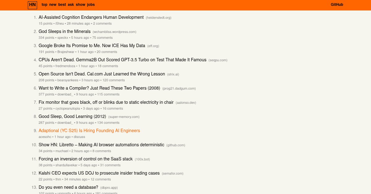 Capture d ecran de Lazy-HN, a faster Hacker News front end you probably don't need