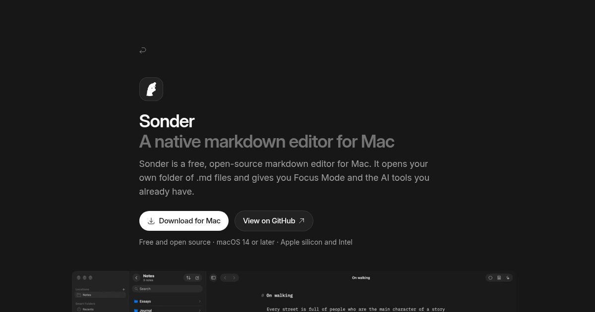 Capture d'écran de Sonder, A free, open-source native Markdown editor for Mac