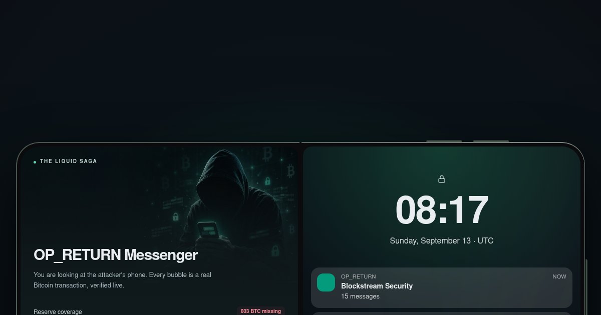 Capture d'écran de The hacker who took 3,998 BTC is texting Blockstream on-chain, live