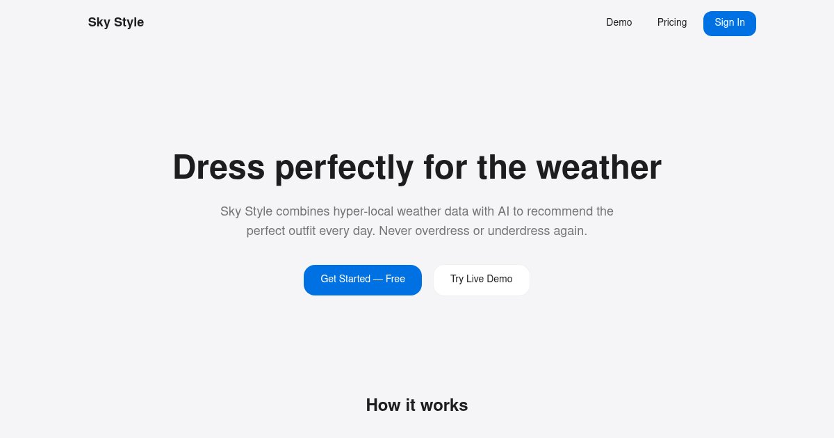 Capture d ecran de Website that recommends outfit using weather and AI