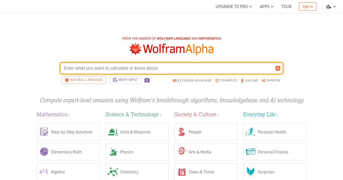 Capture d'écran de Wolfram Alpha