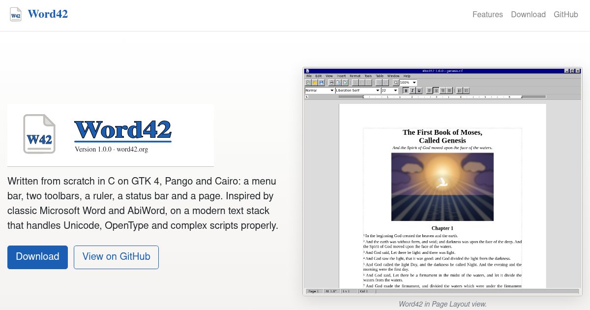 Capture d'écran de Word42, a wordprocessor inspired by MS Word and Abiword