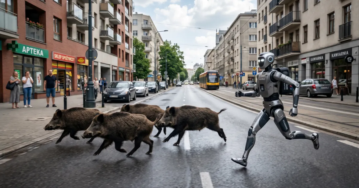 Edward le robot chasse les sangliers à Varsovie